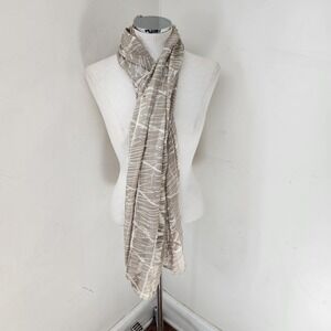 Liberty of London All Silk Scarf Taupe Cream Abstract Linear Print Wrap Luxury